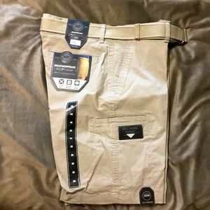 new with tags multi-pocket belted cargo shorts